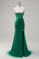 Laden Sie das Bild in den Galerie-Viewer, Glitzer Orange Korsett Spaghettiträger Lang Abendkleider