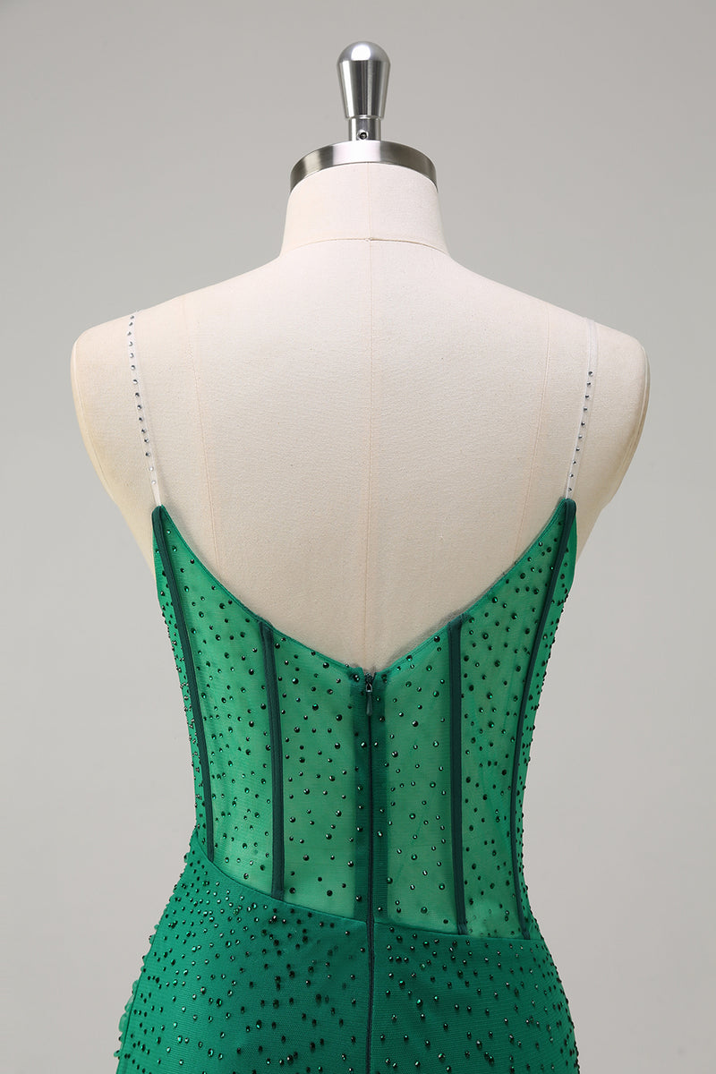 Laden Sie das Bild in den Galerie-Viewer, Glitzer Orange Korsett Spaghettiträger Lang Abendkleider