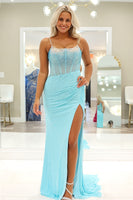 Laden Sie das Bild in den Galerie-Viewer, Glitzer Rote Trägerlos Korsett Meerjungfrau Lange Abendkleid mit Schlitz