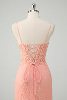 Laden Sie das Bild in den Galerie-Viewer, Orange Meerjungfrau Spaghettiträger Korsett Pailletten Langes Ballkleid