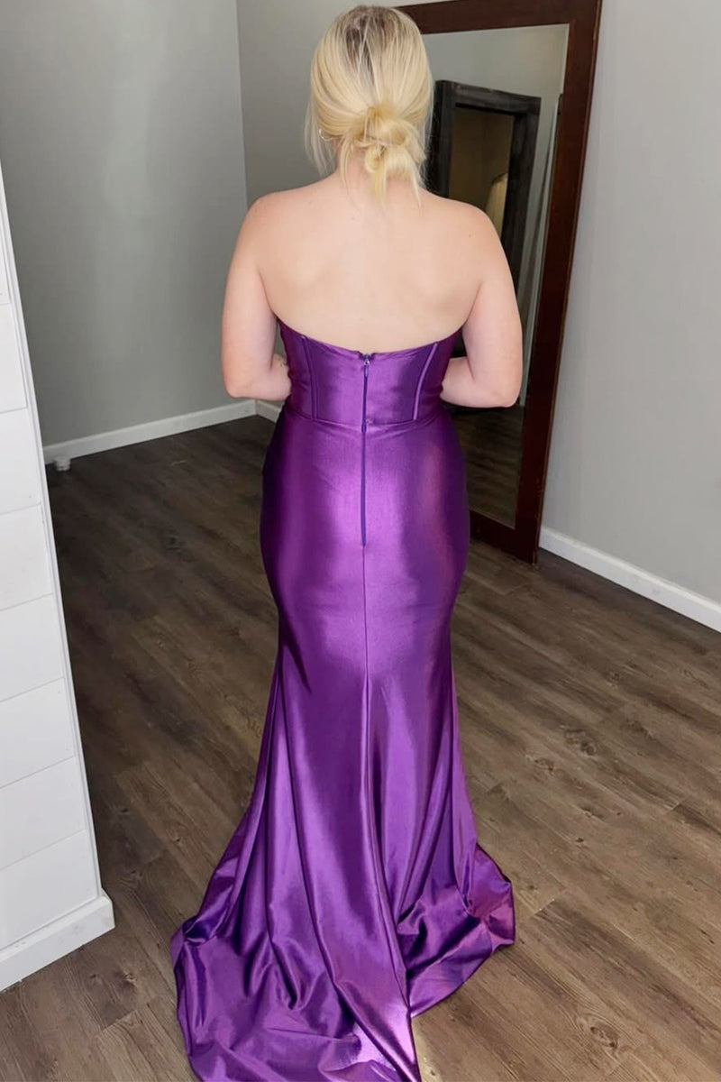 Laden Sie das Bild in den Galerie-Viewer, Glitzer Dunkelgrün Korsett Satin Langes Ballkleid mit Schlitz