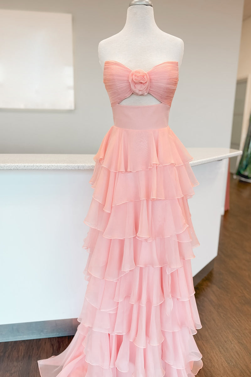 Laden Sie das Bild in den Galerie-Viewer, Schwarzer Gestufte Schätzchen Chiffon Langes Abendkleid mit Schlitz