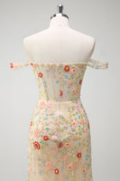 Laden Sie das Bild in den Galerie-Viewer, Glitze Champagner Schulterfreies Korsett Langes Ballkleid mit Schlitz