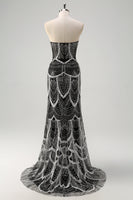 Laden Sie das Bild in den Galerie-Viewer, Glitzer Dunkelgrün Korsett Meerjungfrau Langes Abendkleider mit Perlen