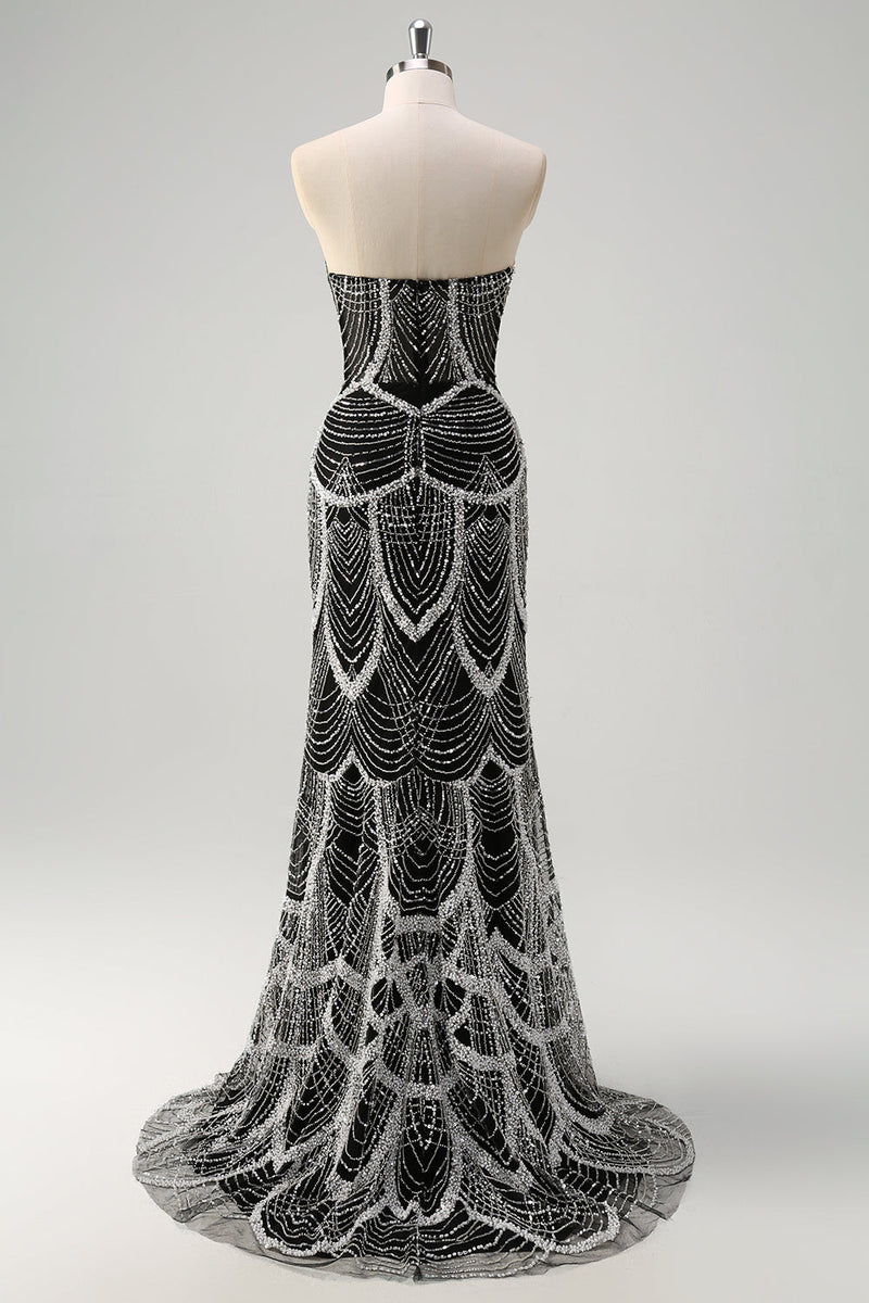 Laden Sie das Bild in den Galerie-Viewer, Glitzer Dunkelgrün Korsett Meerjungfrau Langes Abendkleider mit Perlen