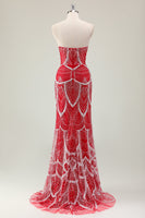 Laden Sie das Bild in den Galerie-Viewer, Glitzer Dunkelgrün Korsett Meerjungfrau Langes Abendkleider mit Perlen