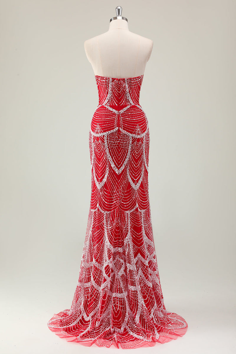 Laden Sie das Bild in den Galerie-Viewer, Glitzer Dunkelgrün Korsett Meerjungfrau Langes Abendkleider mit Perlen