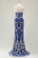 Laden Sie das Bild in den Galerie-Viewer, Glitzer Dunkelgrün Korsett Meerjungfrau Langes Abendkleider mit Perlen