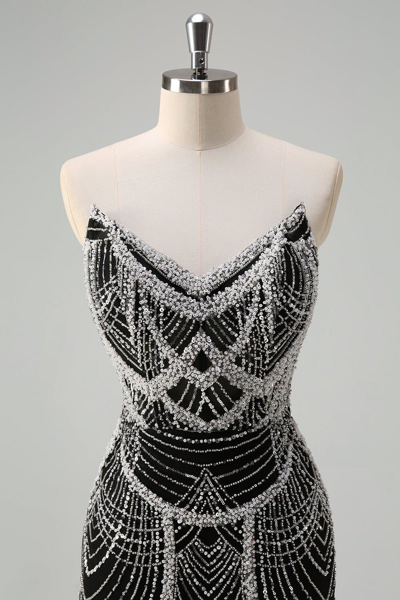 Laden Sie das Bild in den Galerie-Viewer, Glitzer Dunkelgrün Korsett Meerjungfrau Langes Abendkleider mit Perlen