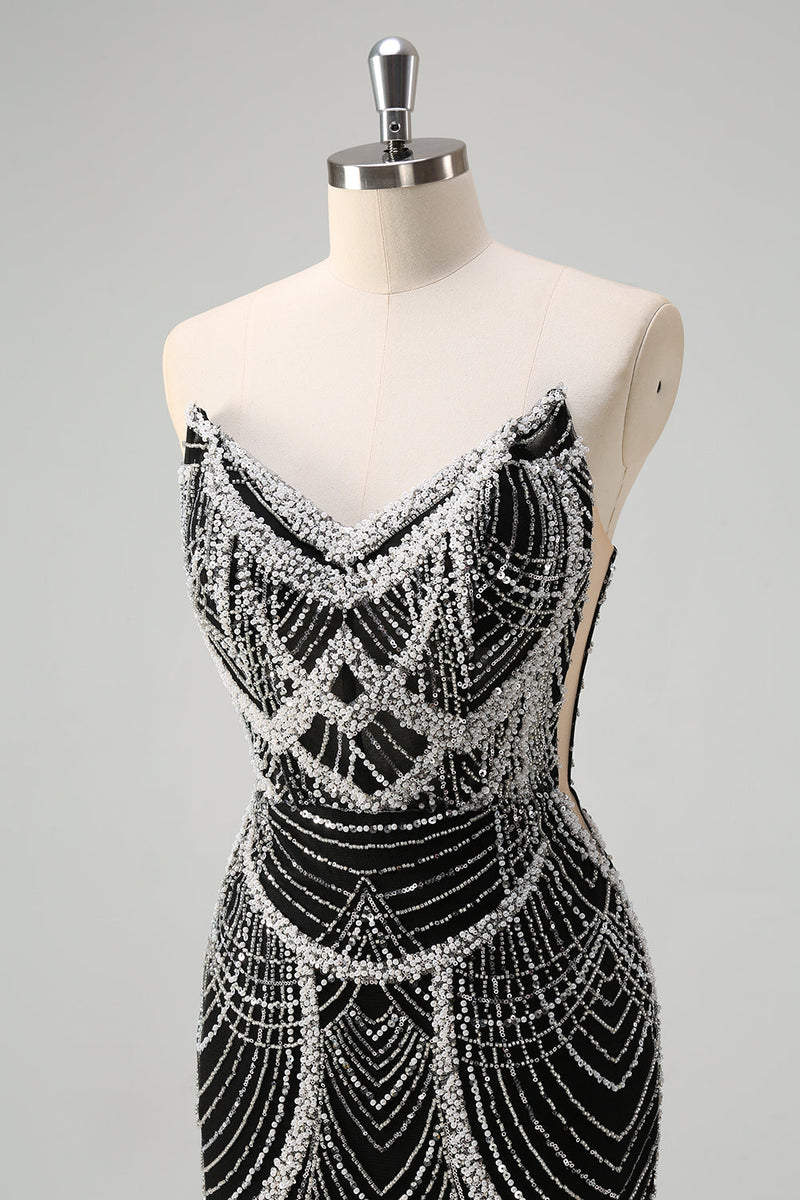 Laden Sie das Bild in den Galerie-Viewer, Glitzer Dunkelgrün Korsett Meerjungfrau Langes Abendkleider mit Perlen