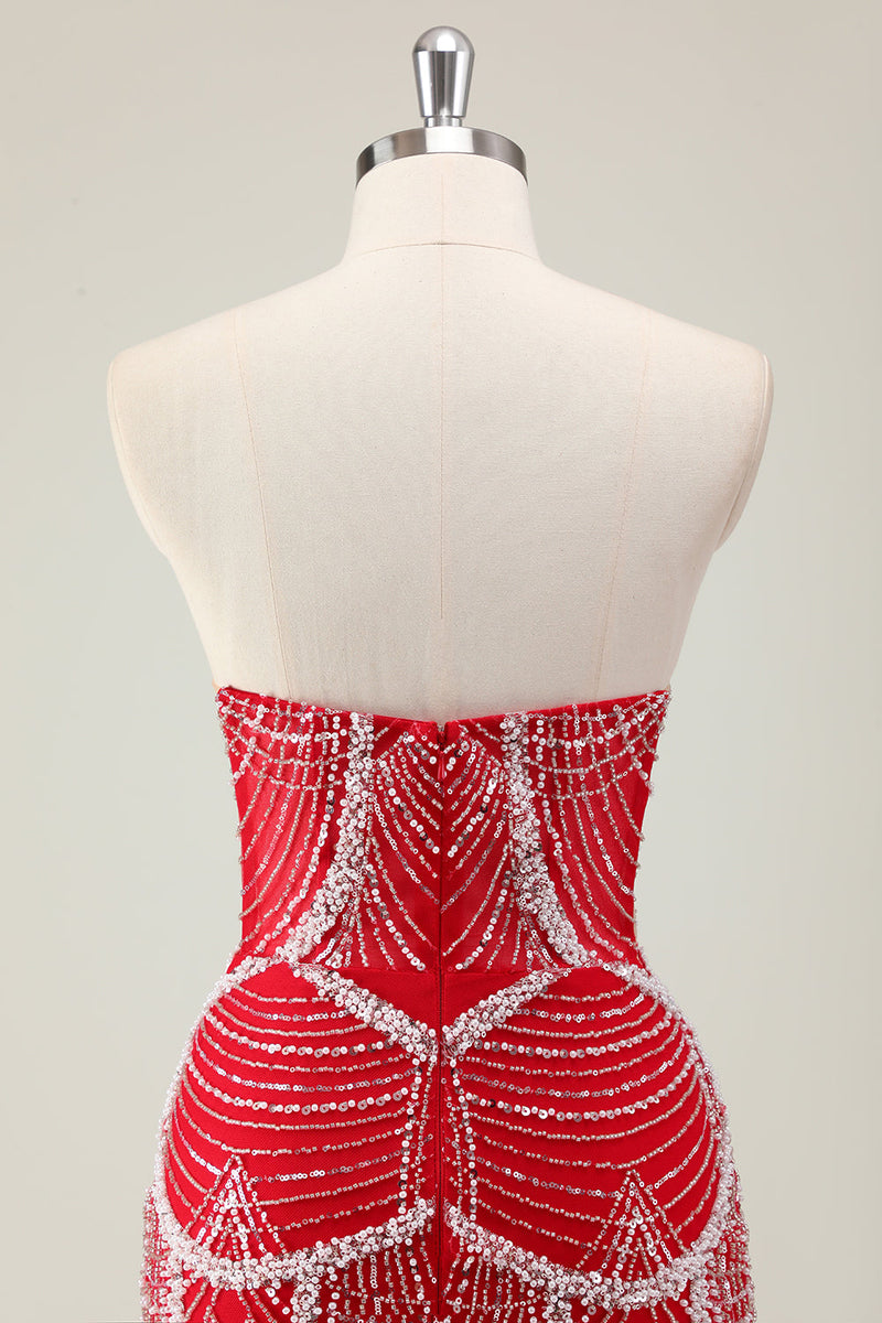 Laden Sie das Bild in den Galerie-Viewer, Glitzer Dunkelgrün Korsett Meerjungfrau Langes Abendkleider mit Perlen