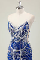 Laden Sie das Bild in den Galerie-Viewer, Glitzer Dunkelgrün Korsett Meerjungfrau Langes Abendkleider mit Perlen