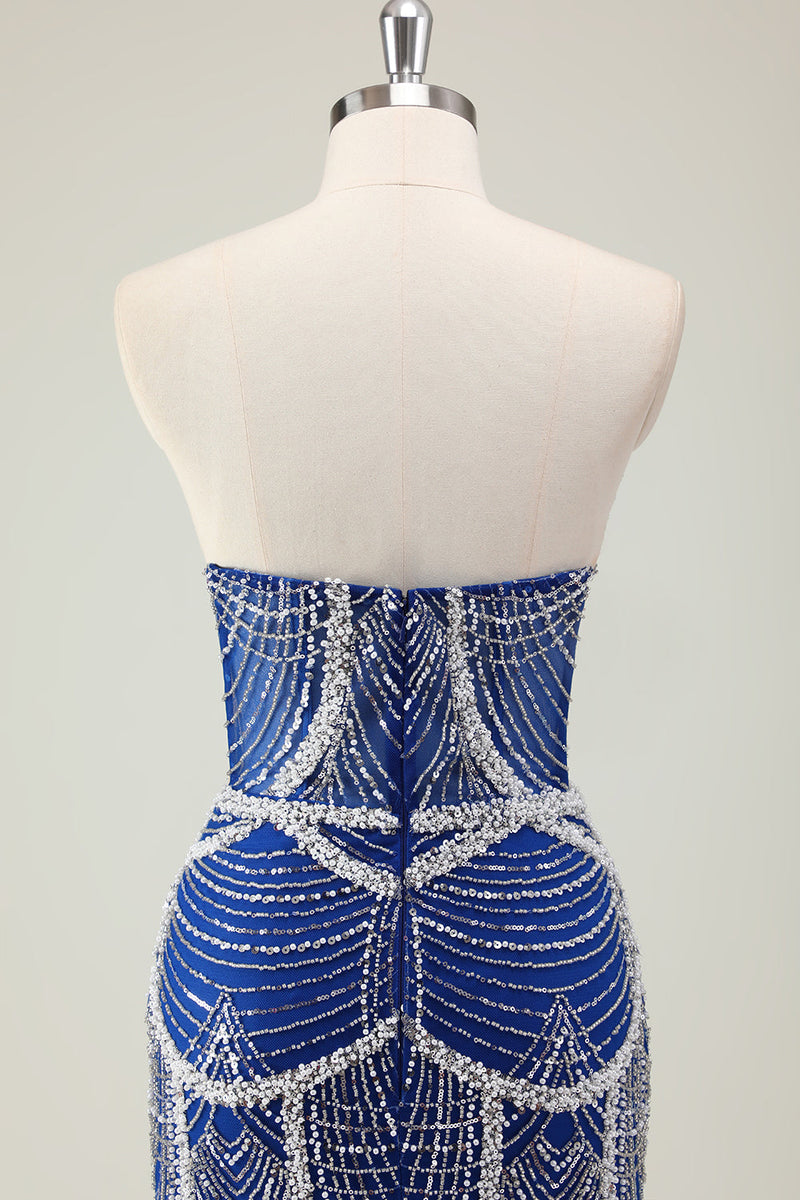 Laden Sie das Bild in den Galerie-Viewer, Glitzer Dunkelgrün Korsett Meerjungfrau Langes Abendkleider mit Perlen