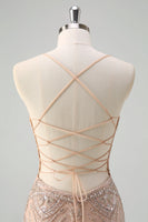 Laden Sie das Bild in den Galerie-Viewer, Glitzer Champagner Meerjungfrauen Korsett Langes Abendkleider