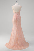 Laden Sie das Bild in den Galerie-Viewer, Glitzer Erröten Korsett Pailletten Lang Abendkleider mit Schlitz