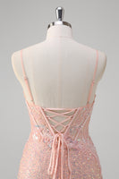 Laden Sie das Bild in den Galerie-Viewer, Glitzer Erröten Korsett Pailletten Lang Abendkleider mit Schlitz