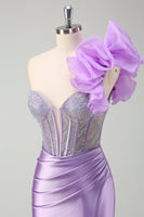 Laden Sie das Bild in den Galerie-Viewer, Glitzer Fuchsia Etui Eine Schulter Langes Abendkleid mit Schlitz