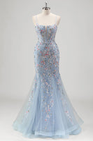 Laden Sie das Bild in den Galerie-Viewer, Schwarz Meerjungfrauen Spaghettiträger Tüll Ballkleid mit Perlenstickerei