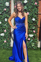 Laden Sie das Bild in den Galerie-Viewer, Glitzer Khaki Korsett Meerjungfrau Langes Abendkleider mit Schlitz