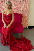 Laden Sie das Bild in den Galerie-Viewer, Burgundisch Korsett Meerjungfrau Spaghettiträger Langes Abendkleid