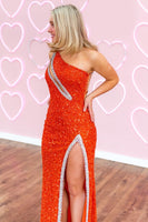 Laden Sie das Bild in den Galerie-Viewer, Glitzer Königsblau Ein Schulter Langes Abendkleid mit Perlen