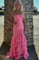 Laden Sie das Bild in den Galerie-Viewer, Blaue Trägerlos Gestreift Langes Abendkleid mit Schlitz