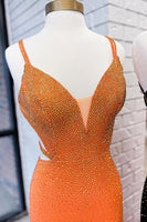 Laden Sie das Bild in den Galerie-Viewer, Glitzer Schwarz Perlen Spaghettiträger Langes Abendkleid mit Schlitz