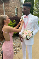 Laden Sie das Bild in den Galerie-Viewer, Glitter Rosa Pailletten Meerjungfrau V-Ausschnitt Langes Abendkleid