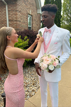 Glitter Rosa Pailletten Meerjungfrau V-Ausschnitt Langes Abendkleid