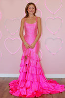 Laden Sie das Bild in den Galerie-Viewer, Glitzer Blau Perlen Gestaffelt Langes Abendkleider mit Schlitz