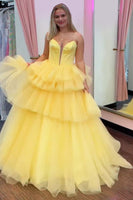 Laden Sie das Bild in den Galerie-Viewer, Prinzessin Blau Trägerlos Korsett Gestreift Lange Abendkleid