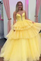 Laden Sie das Bild in den Galerie-Viewer, Prinzessin Blau Trägerlos Korsett Gestreift Lange Abendkleid