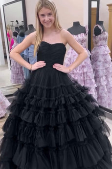 Prinzessin Schwarz Trägerlos Gestreift Lange Abendkleid