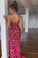 Laden Sie das Bild in den Galerie-Viewer, Fuchsia Gepardenmuster Korsett Langes Ballkleid mit Schlitz