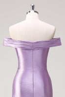 Laden Sie das Bild in den Galerie-Viewer, Lila Meerjungfrau Schulterfreie Ruched Langes Ballkleid