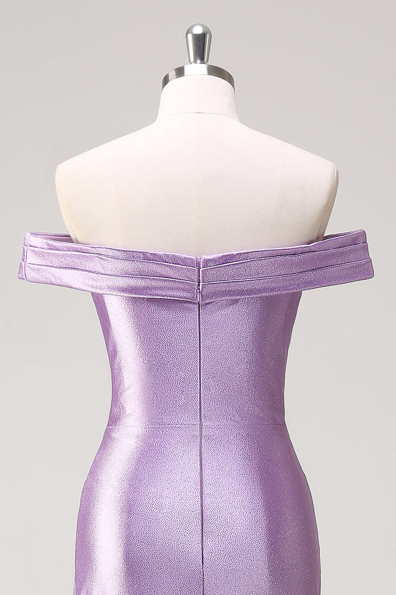 Laden Sie das Bild in den Galerie-Viewer, Lila Meerjungfrau Schulterfreie Ruched Langes Ballkleid