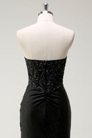 Laden Sie das Bild in den Galerie-Viewer, Glitzer Schwarz Herzhals Pailletten Langes Ballkleid mit Schlitz