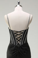 Laden Sie das Bild in den Galerie-Viewer, Schwarz Meerjungfrau Spaghettiträger Korsett Langes Ballkleid mit Schlitz