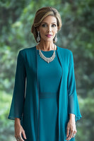 Laden Sie das Bild in den Galerie-Viewer, Pfau Chiffon Lange Ärmel Kleid für die Brautmutter mit Jacke