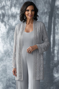 Glitzer Hellgrauer U-Ausschnitt Overall mit Jacke