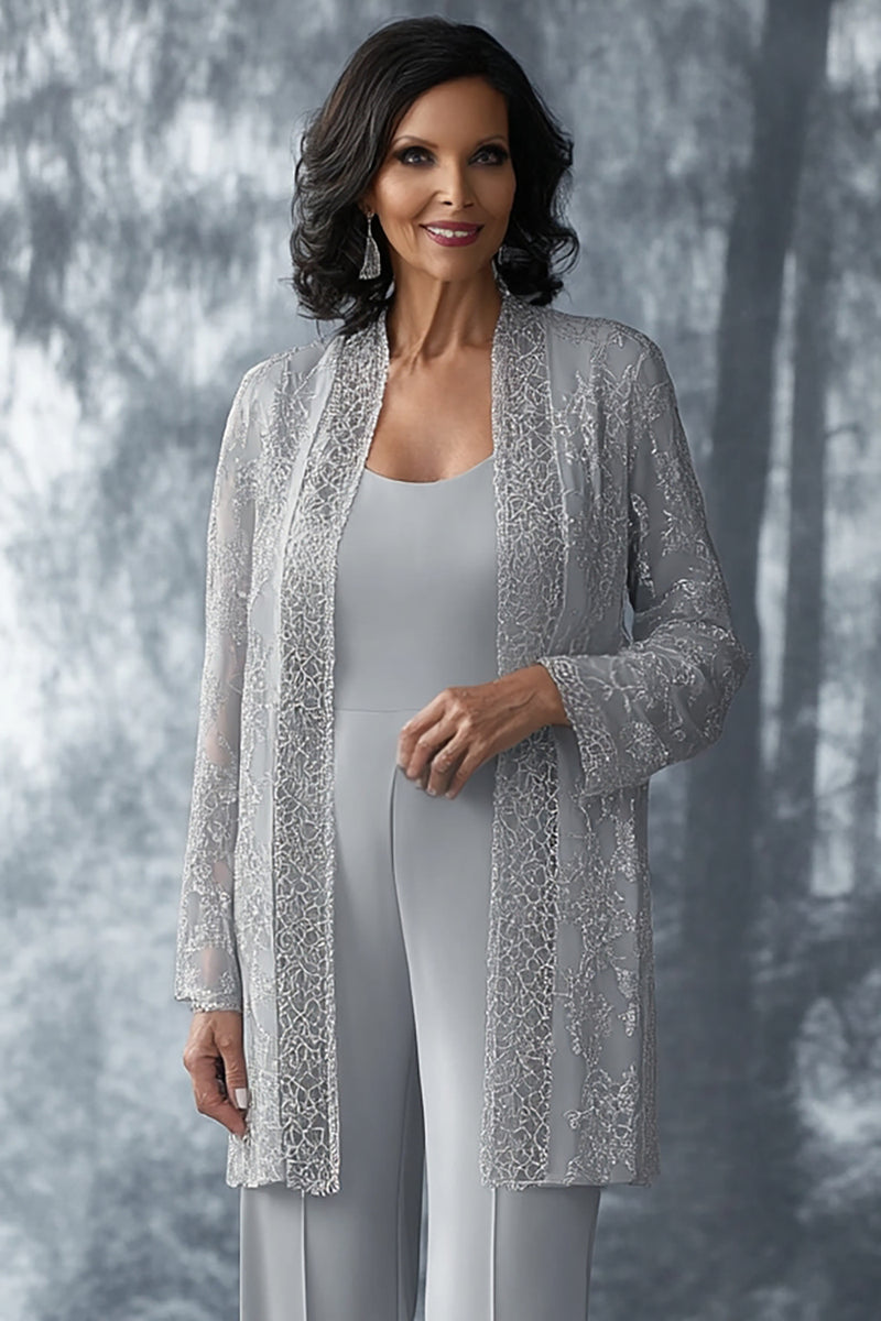 Laden Sie das Bild in den Galerie-Viewer, Glitzer Hellgrauer U-Ausschnitt Overall mit Jacke