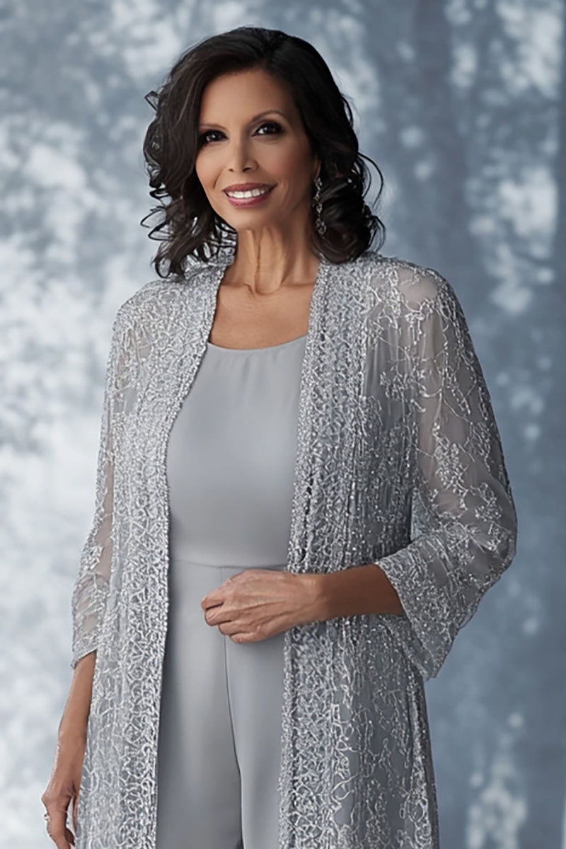 Laden Sie das Bild in den Galerie-Viewer, Glitzer Hellgrauer U-Ausschnitt Overall mit Jacke