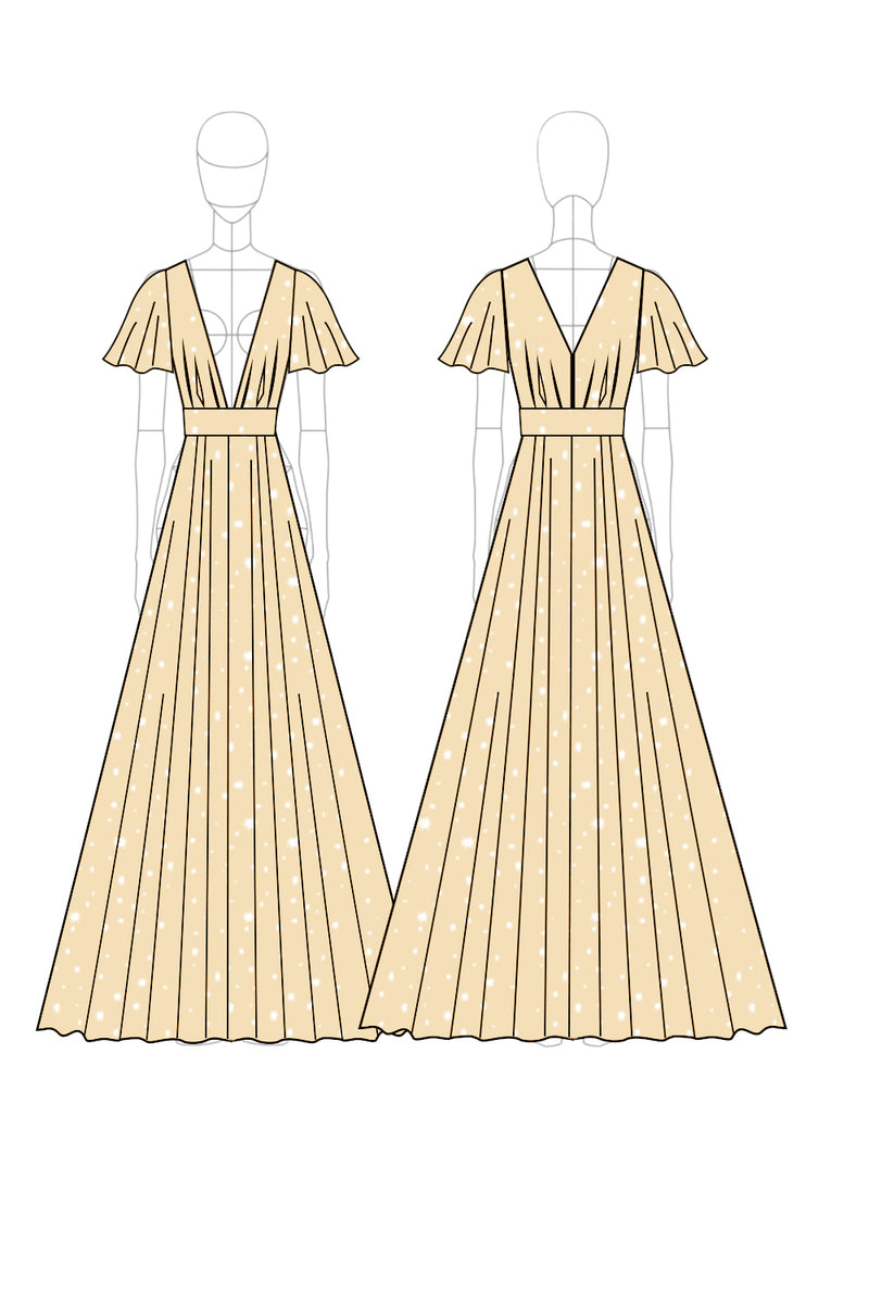 Laden Sie das Bild in den Galerie-Viewer, Apricot V-Ausschnitt Tüll A Linie Langes Abendkleid mit Tupfen