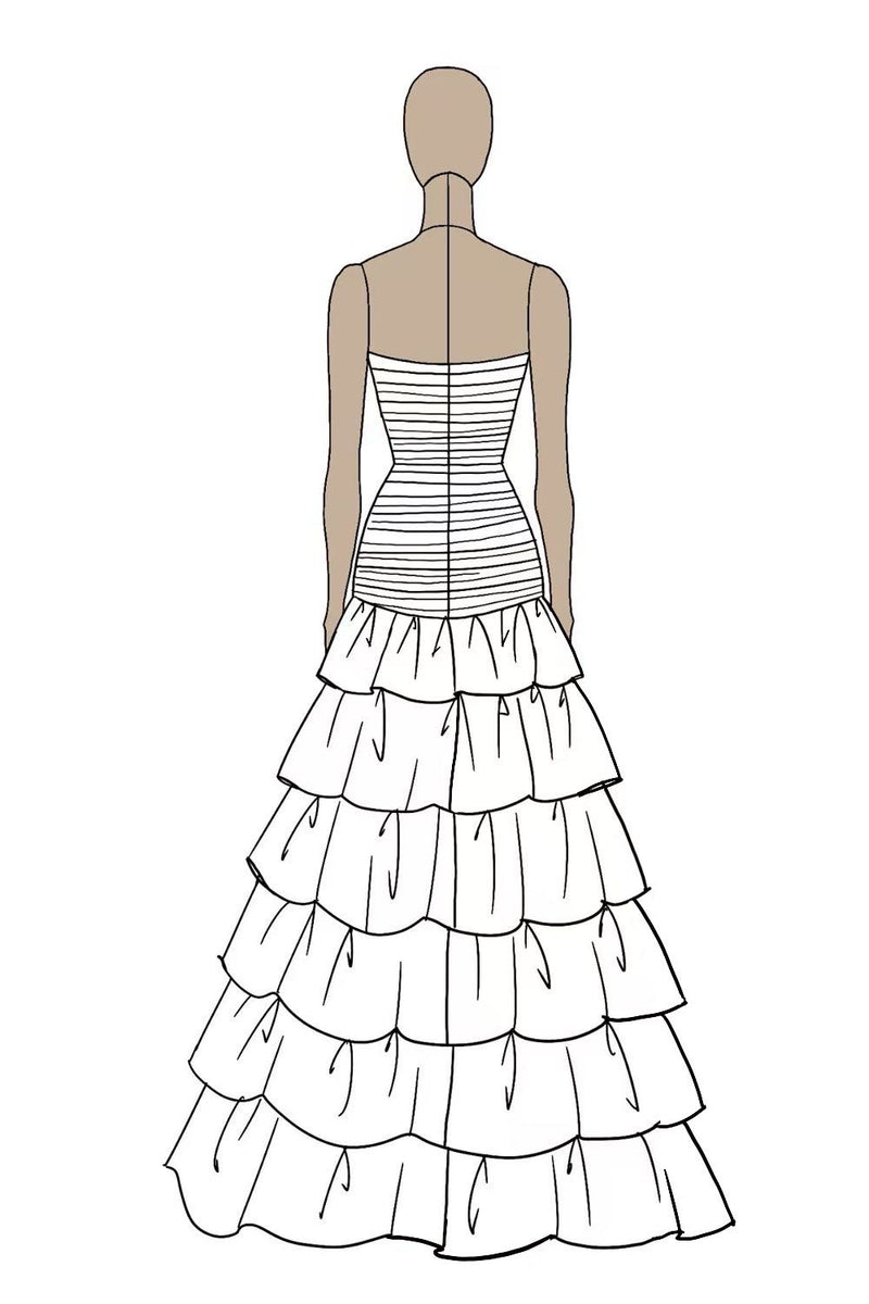 Laden Sie das Bild in den Galerie-Viewer, Schwarz Trägerlos Tüll Gestaffelt Langes Abendkleid mit Schlitz