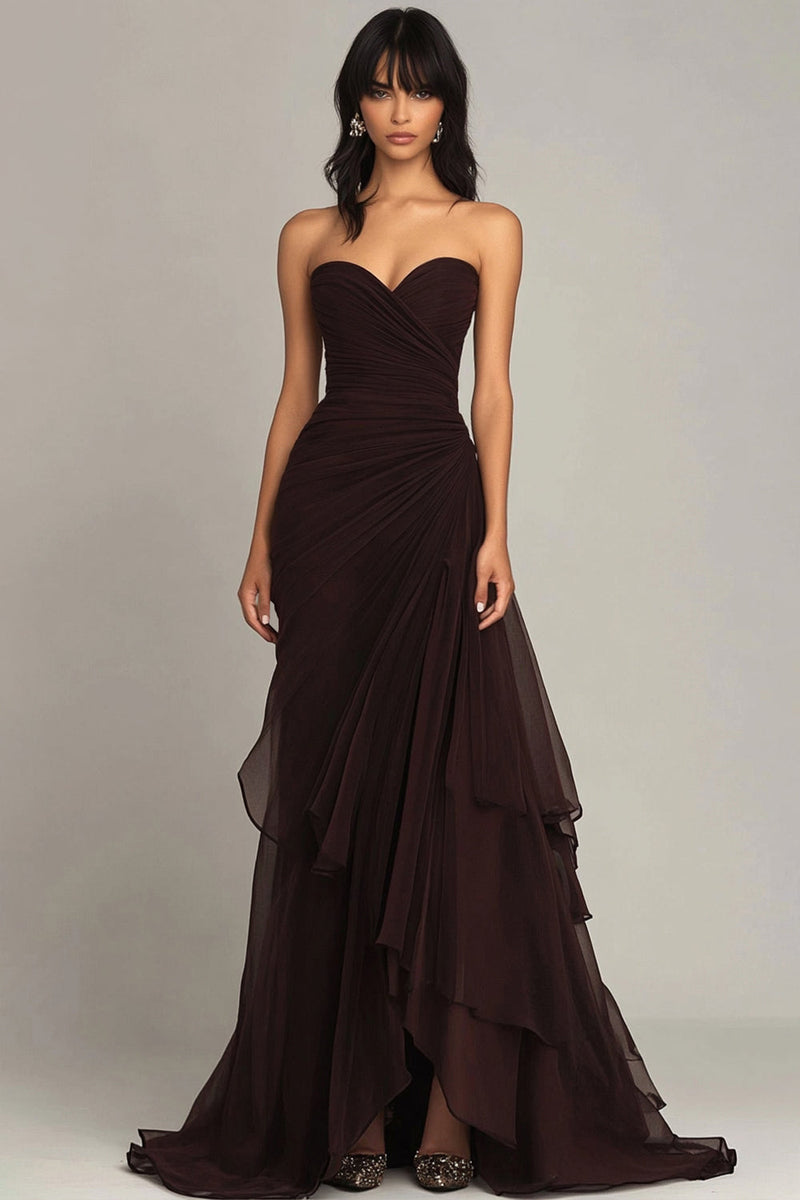 Laden Sie das Bild in den Galerie-Viewer, Damen Abendkleid A Linie Chiffon Herzhals Gestaffelt Langes Ballkleid