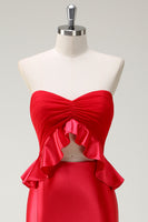 Laden Sie das Bild in den Galerie-Viewer, Rote Herzhals Meerjungfrau Satin Langes Ballkleid mit Schlitz