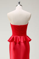 Laden Sie das Bild in den Galerie-Viewer, Rote Herzhals Meerjungfrau Satin Langes Ballkleid mit Schlitz