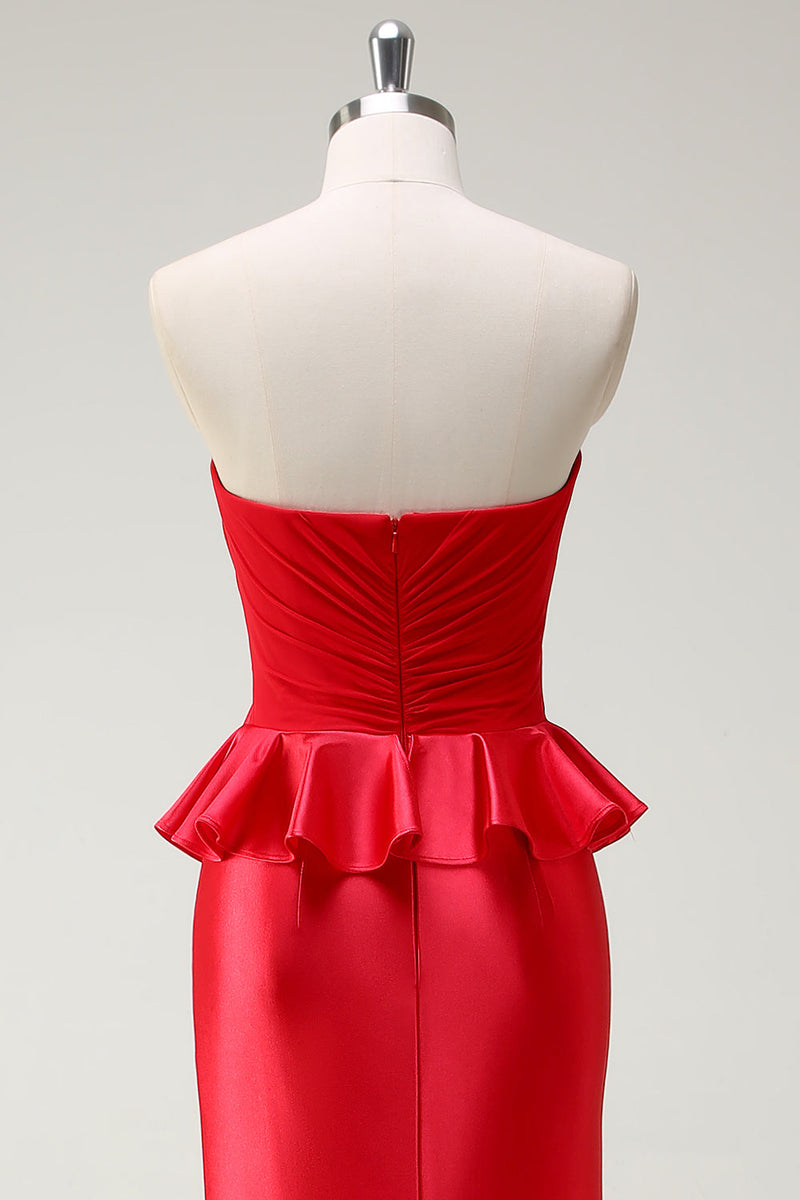 Laden Sie das Bild in den Galerie-Viewer, Rote Herzhals Meerjungfrau Satin Langes Ballkleid mit Schlitz