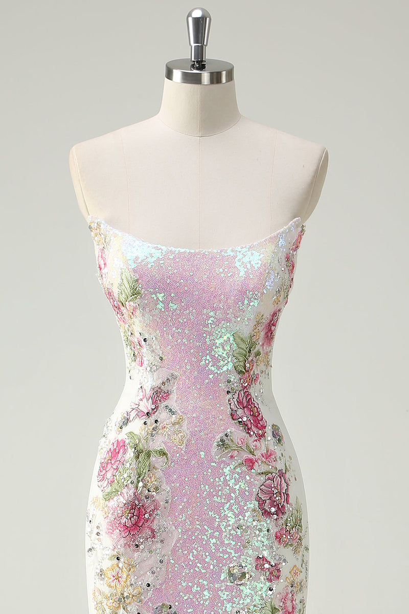 Laden Sie das Bild in den Galerie-Viewer, Glitzer Weiß Meerjungfrauen Rückenfrei Langes Ballkleid mit Pailletten