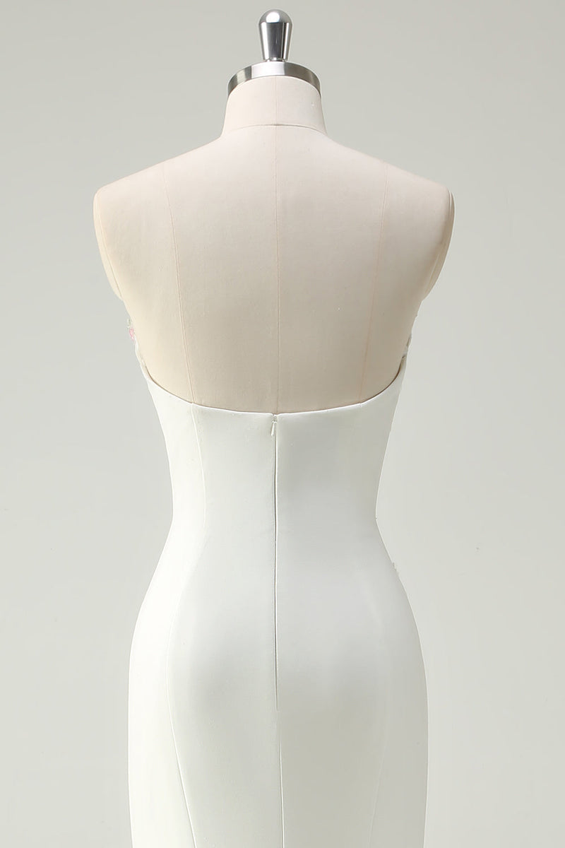 Laden Sie das Bild in den Galerie-Viewer, Glitzer Weiß Meerjungfrauen Rückenfrei Langes Ballkleid mit Pailletten